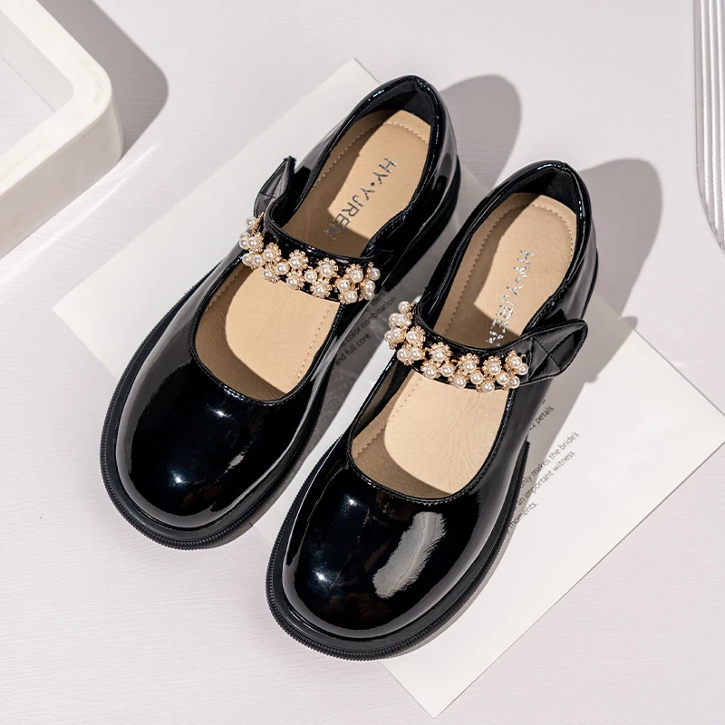 2024春季女鞋牛漆皮复古休闲鞋百搭厚底珍珠玛丽珍乐福鞋C222-01