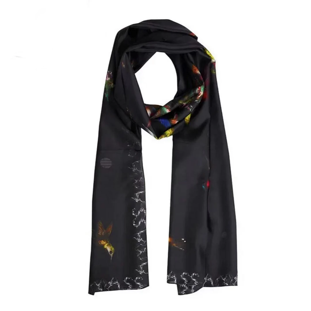 AMASS阿玛施 【国风代表作】通勤百搭桑蚕丝蜂鸟印花围巾 5800042