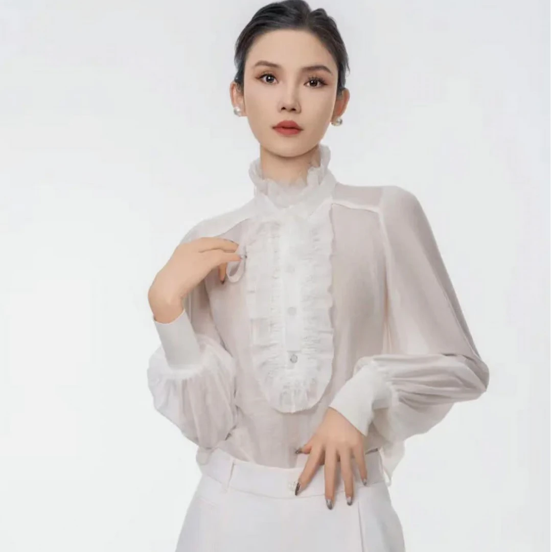 AMASS/阿玛施【新款】高级款精致复古宫廷风纯色衬衫5301033