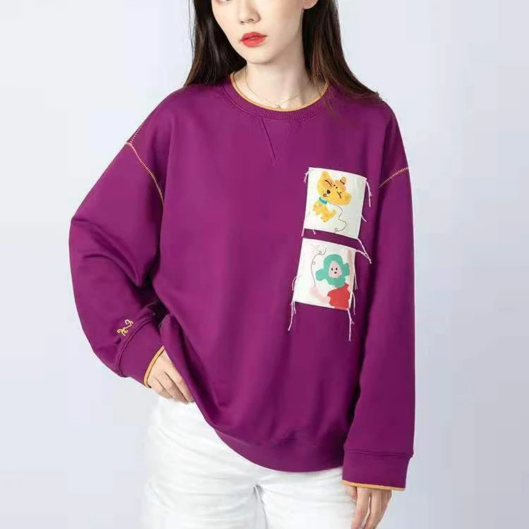 AMASS/阿玛施新款字母紫色卡通圆领休闲风宽松卫衣5300474