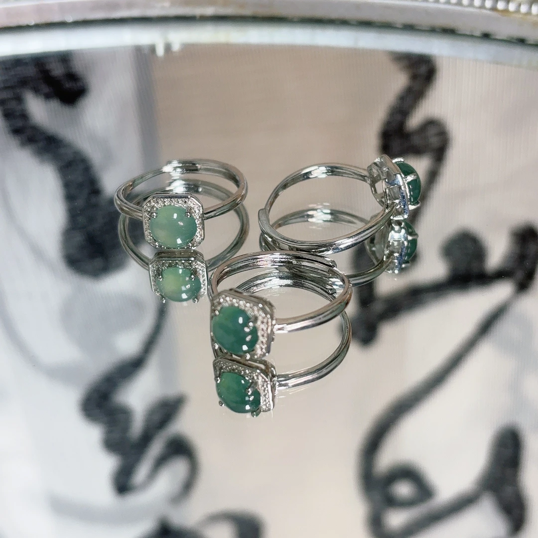 天然蓝水翡翠戒指