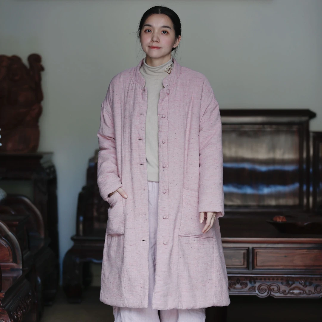 2024冬新款色纺棉  彩色条子超厚保暖舒适  手工盘扣长棉服36322