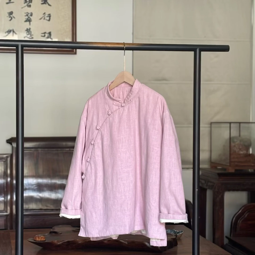 如素慢衣简约苎麻棉 斜襟 夹棉棉服36295