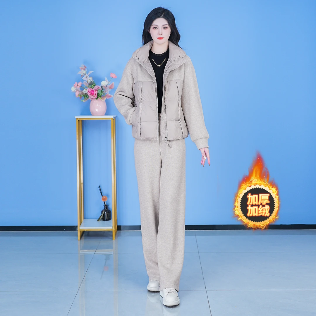 【SJYF3180】加绒加厚腔调立领90白鸭绒羽绒服女两件套套裤