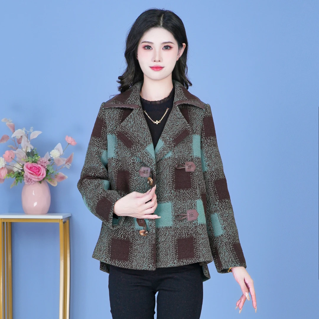 【SJYF2573】2024年秋季新款时尚百搭气质显瘦格纹休闲上衣女外套