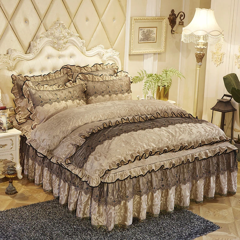 欧式天鹅绒床裙四件套冬季保暖床罩4件套蕾丝花边被套双人床品秋