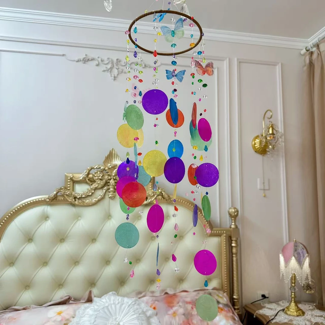 手工贝壳古风蝴蝶风铃阳台窗帘挂件摆件