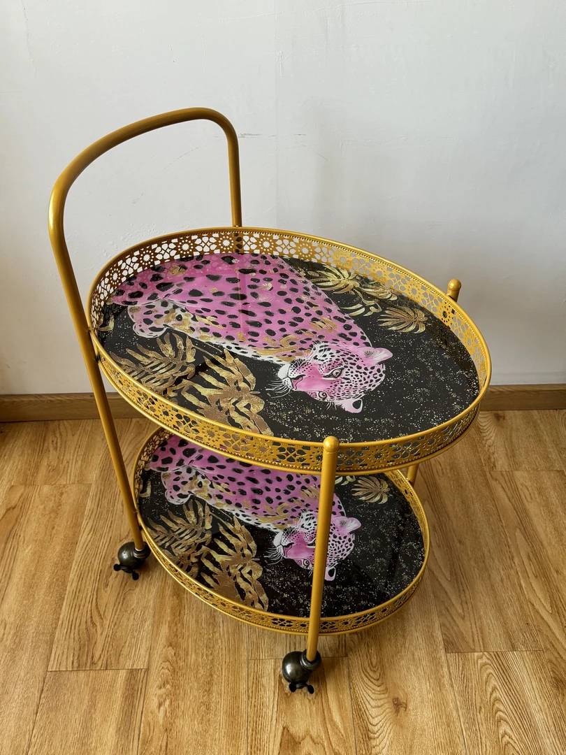 高端定制客厅置物小推车置物架轻奢简约双层旋转推车置物架