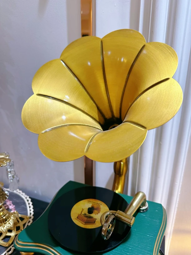 美式复古实木电镀铜留声机商用家用