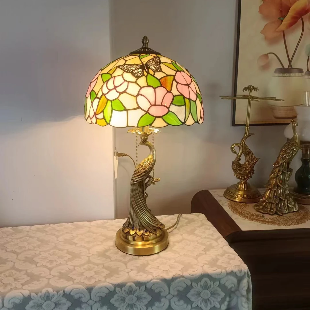 美式全铜单凤蝴蝶台灯复古灯奢华摆件宽35cm高60cm