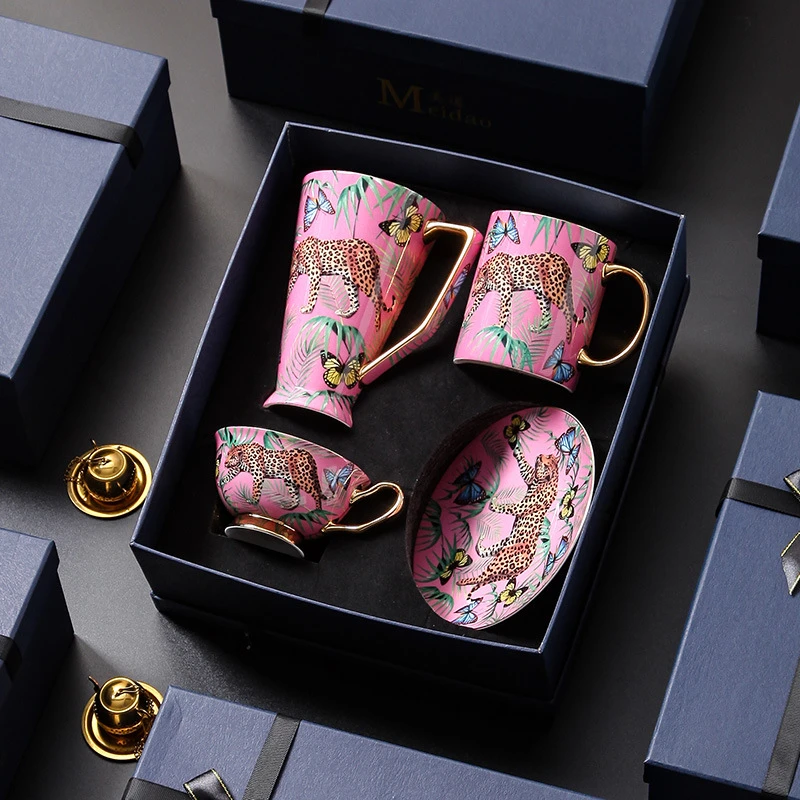 美道 丛林猎豹 高颜值欧式骨瓷马克杯大容量水杯精致咖啡杯礼盒装