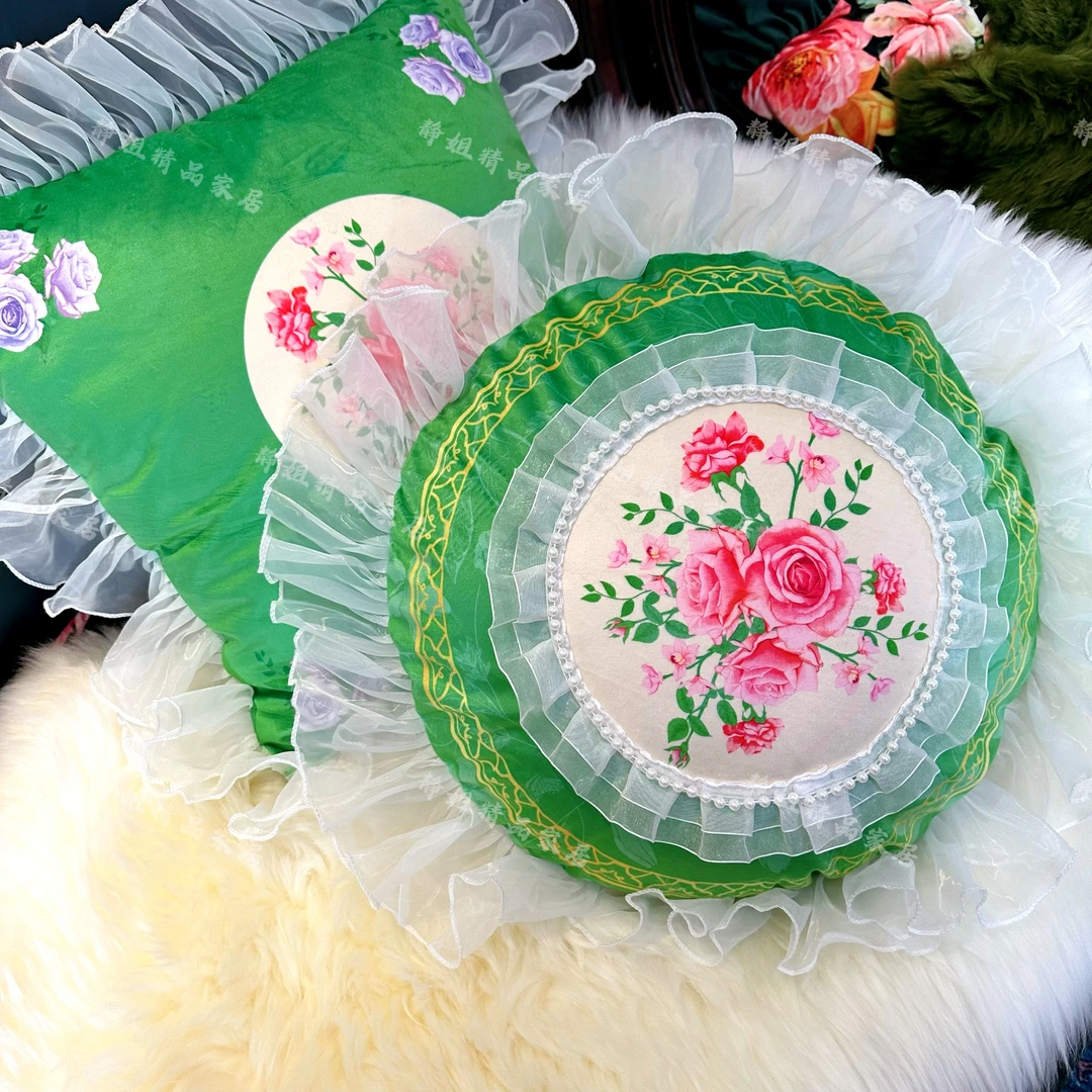 美式花边枕沙发客厅卧室床头汽车方形民族布艺绣花抱枕腰靠垫靠背