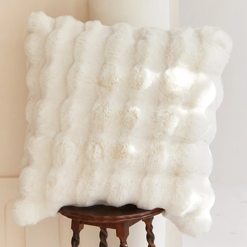 轻奢秋冬款仿兔毛绒抱枕沙发卧室靠背含芯(45.45cm)