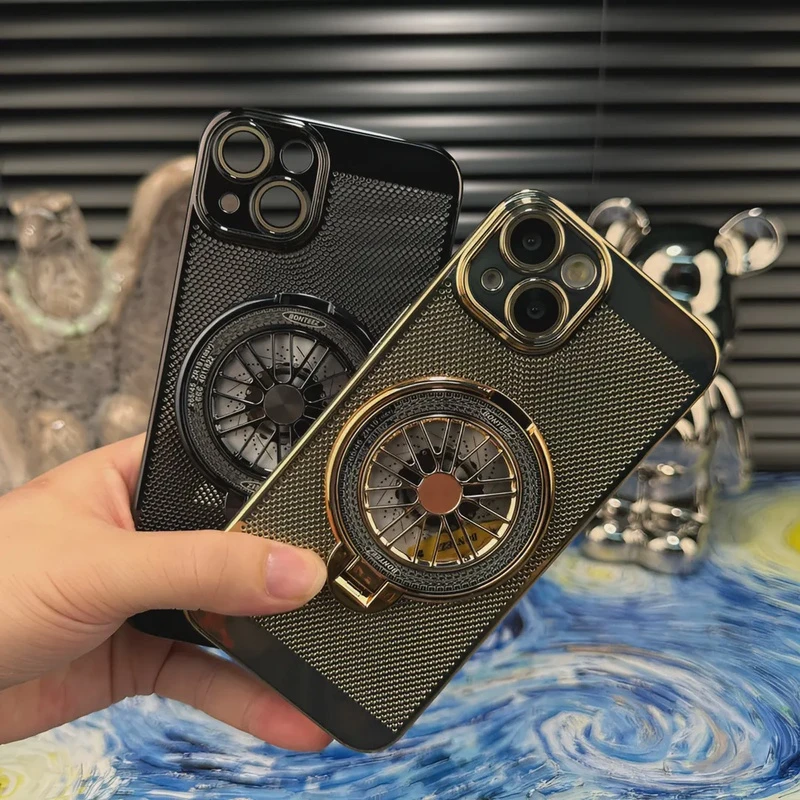 解压陀螺支架适用苹果13mini电镀网格散热壳自带镜头膜防摔透气