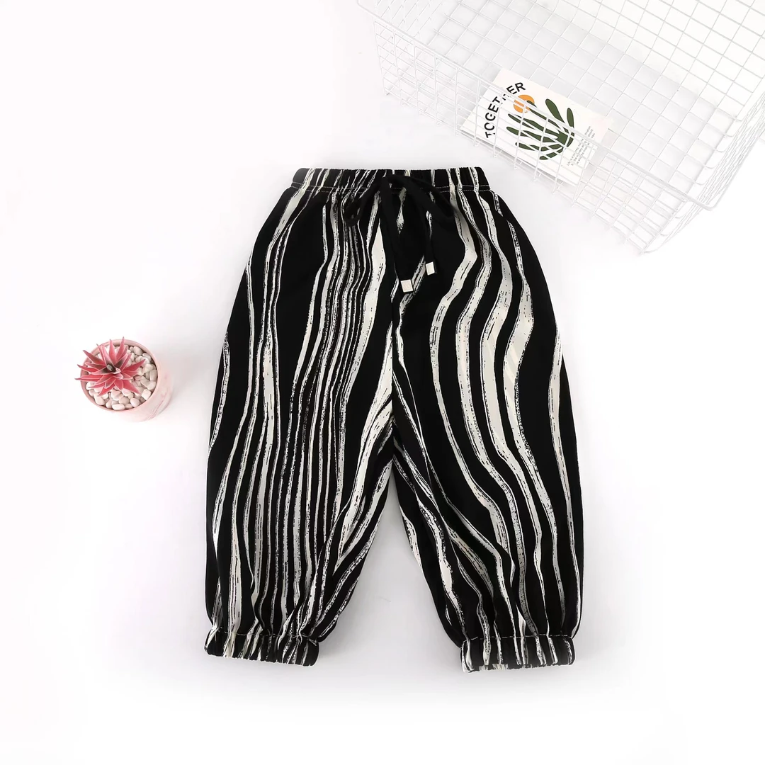 3002款儿童雪纺条纹时尚防蚊裤夏季薄款透气冰丝洋气束脚防蚊裤
