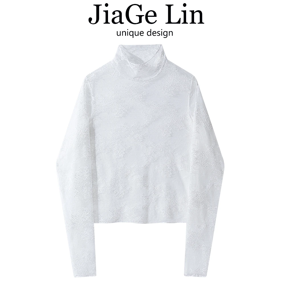 JiaGeLin毛衣叠穿蕾丝小衫女秋冬洋气减龄内搭打底衫网纱透视上衣