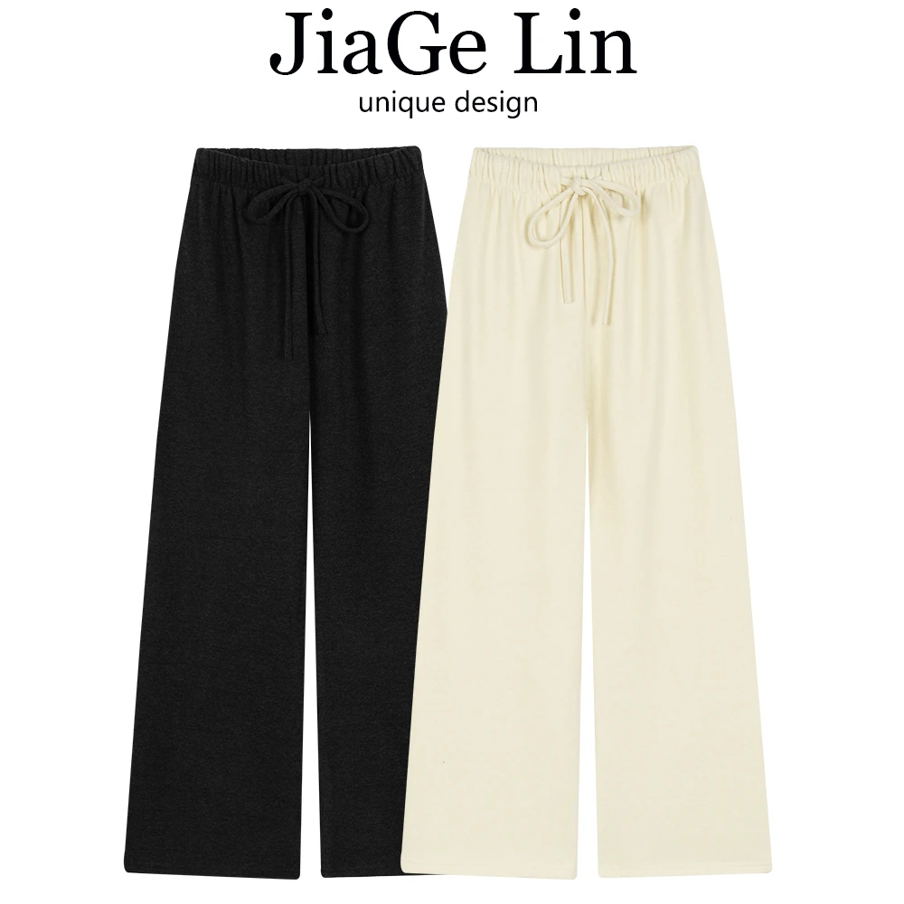 JiaGeLin韩系宽松加绒加厚休闲裤女秋冬高腰显瘦百搭杏色直筒长裤