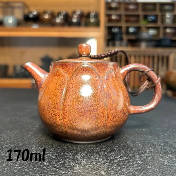 柿红铁锈莲花壶 建窑建盏壶 容量170ml