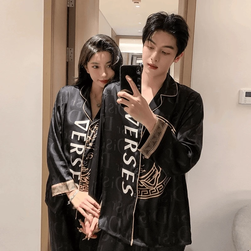 【VSH】时尚潮牌睡衣软丝男女同款网红家居服高级感套装情侣可外穿