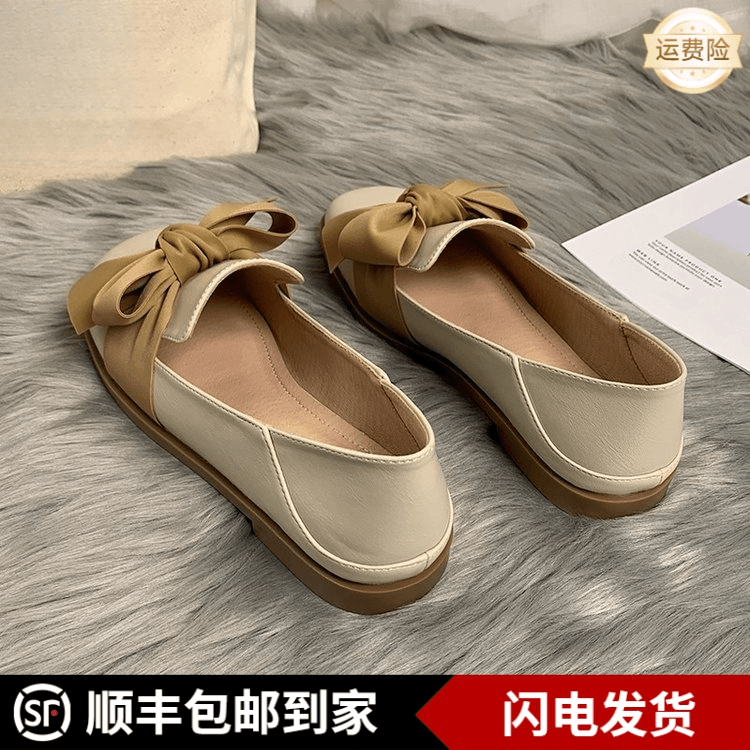 2024夏季温柔软底舒适鞋浅口仙女风蝴蝶结平底春秋气质百搭单鞋女