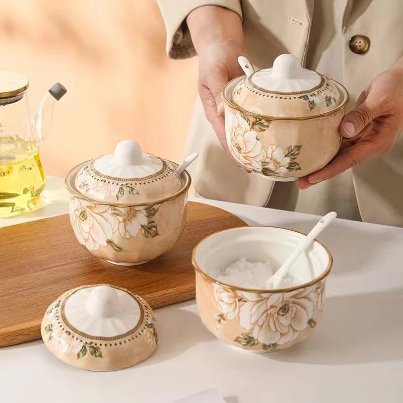 【一个装】山茶花调料罐送勺子/破损请联系客服 教学仪器材赞助