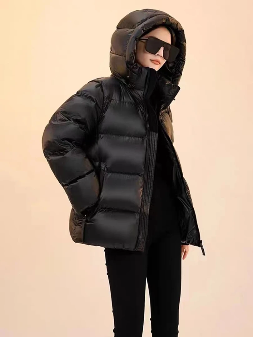 MEIDOU-【短款鹅绒黑金羽绒服】情侣加厚纯色免洗五格连帽冬季外套