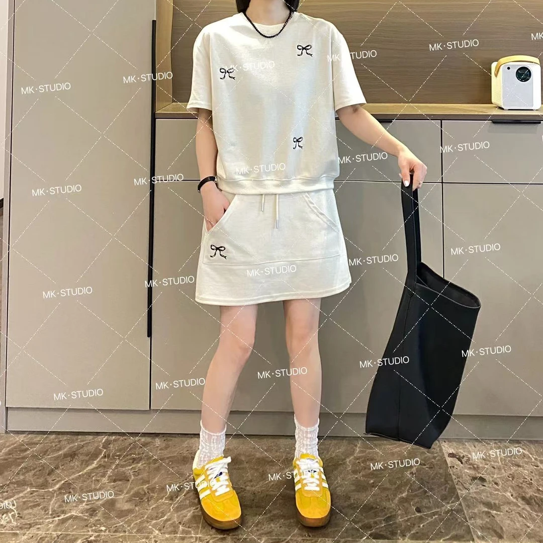 米可/MK-STUDIO【法式套装~】时尚休闲宽松蝴蝶结刺绣两件套