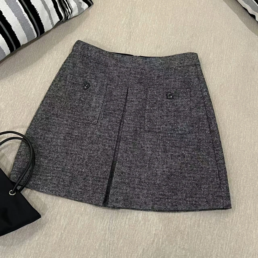 米可/MK-1449【压褶双口袋半裙】时尚气质冬季新款压褶双口袋半裙