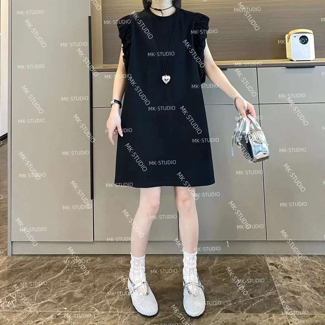 米可/MK-134-STUDI【欧系连衣裙~】时尚休闲显瘦拼接蕾丝连衣裙