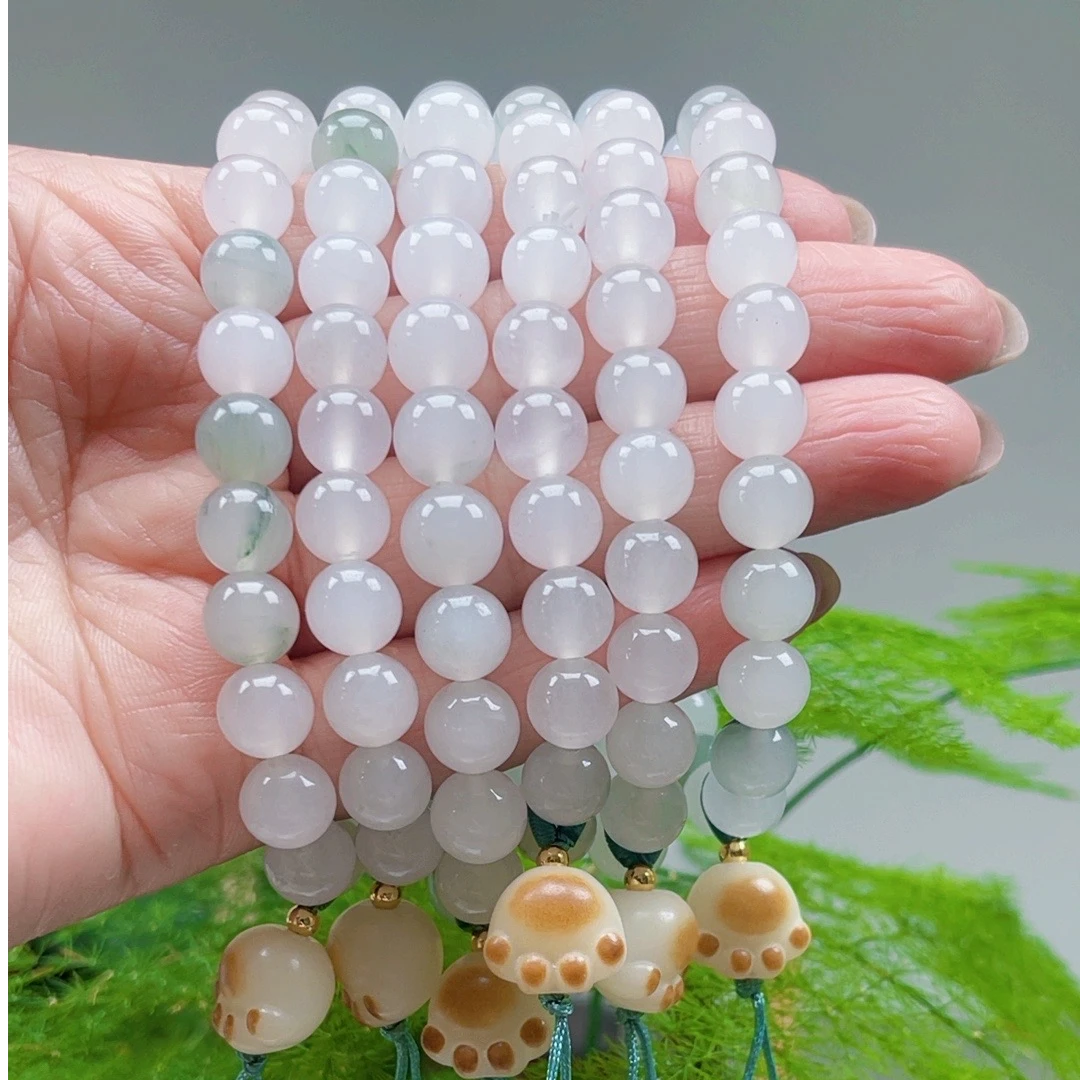 天然天山翠金丝玉高冰百搭女士单圈猫爪手串手链礼物