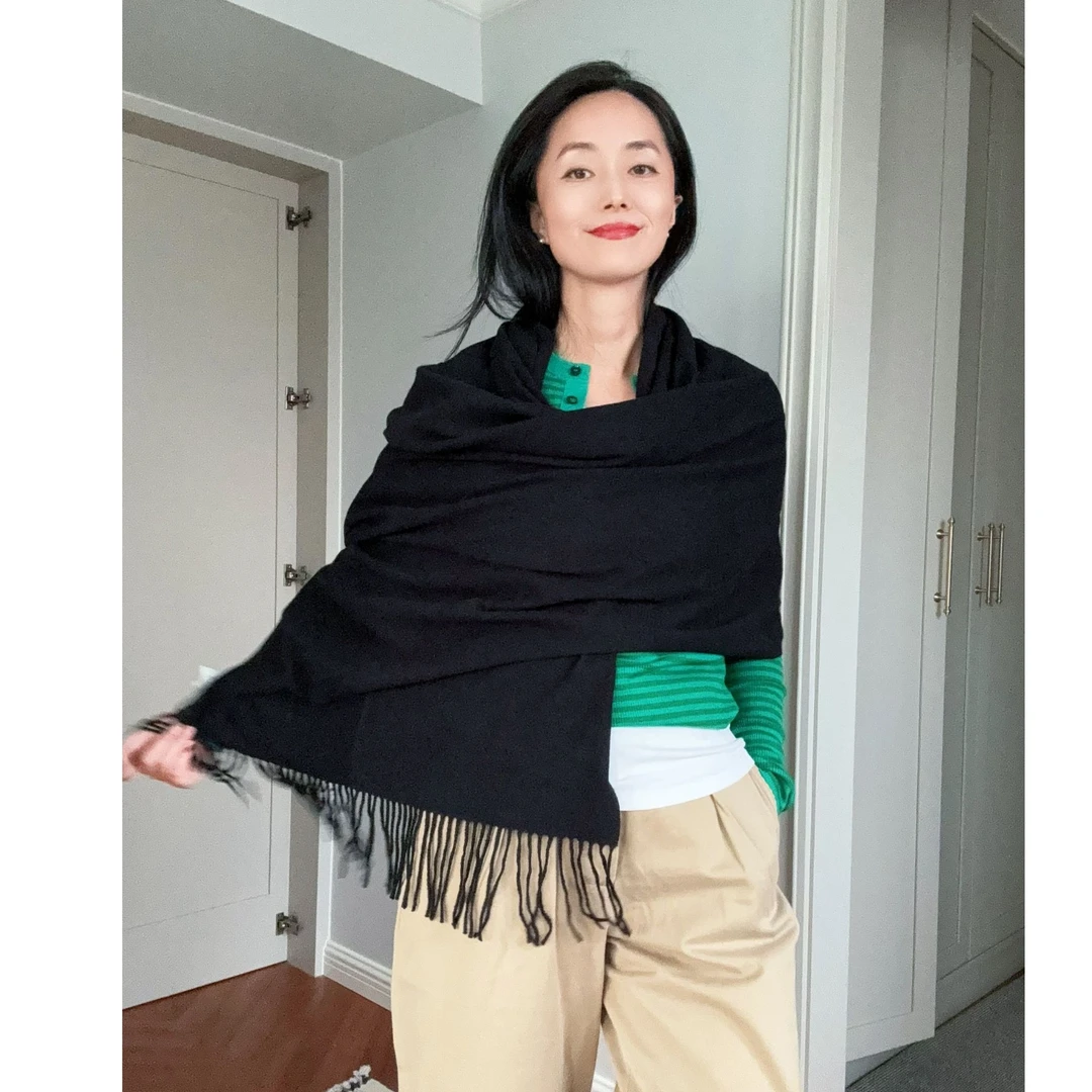 【安雅推荐】黑色保暖百搭长围巾