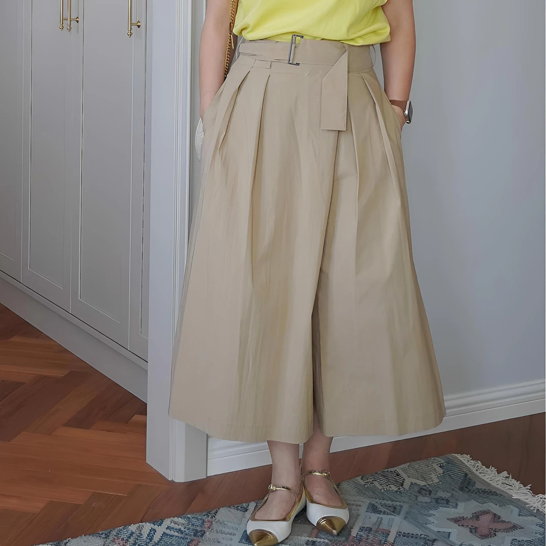 【安雅推荐】空气感卡其色裤裙夏季阔腿裤高腰宽松百搭显瘦时尚气质