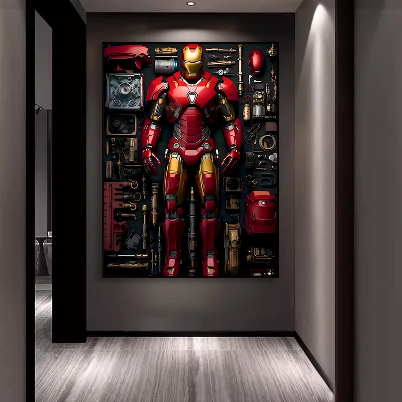 漫威钢铁侠挂画复仇者联盟机甲分解图竖版电影动漫装饰画客厅壁画