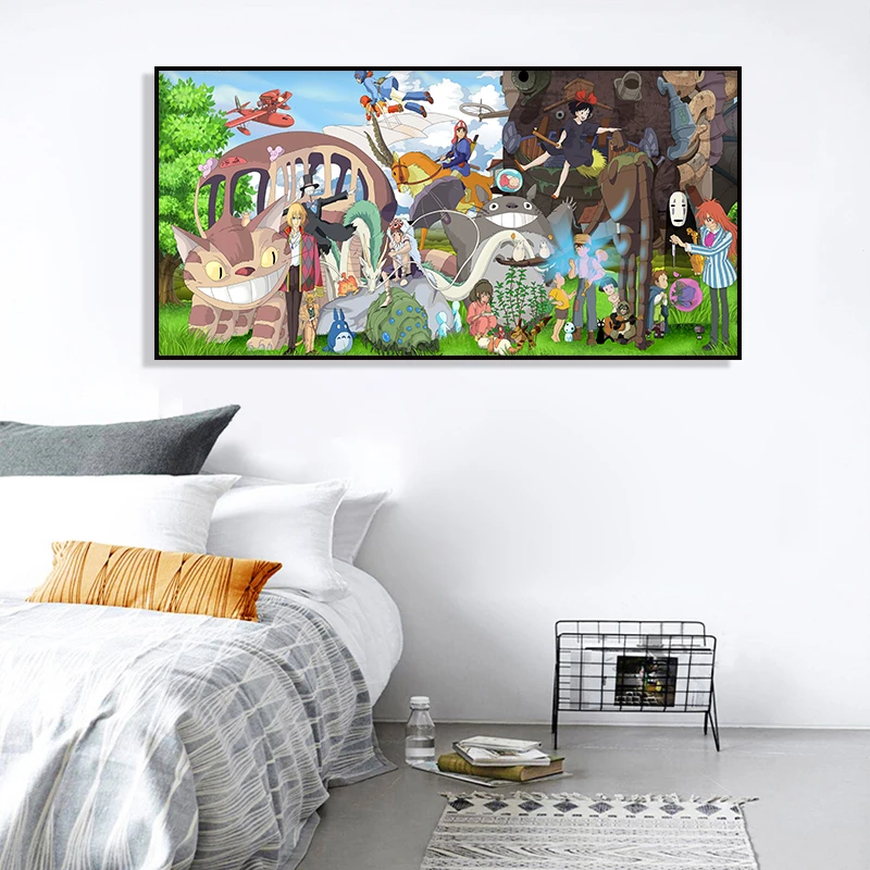 龙猫宫崎骏装饰画千与千寻挂画日本动漫电竞房卧室床头横版挂壁画