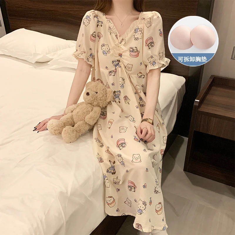 睡裙女款夏季短袖爆款2025新款可外穿纯欲公主带胸垫女士夏天睡衣