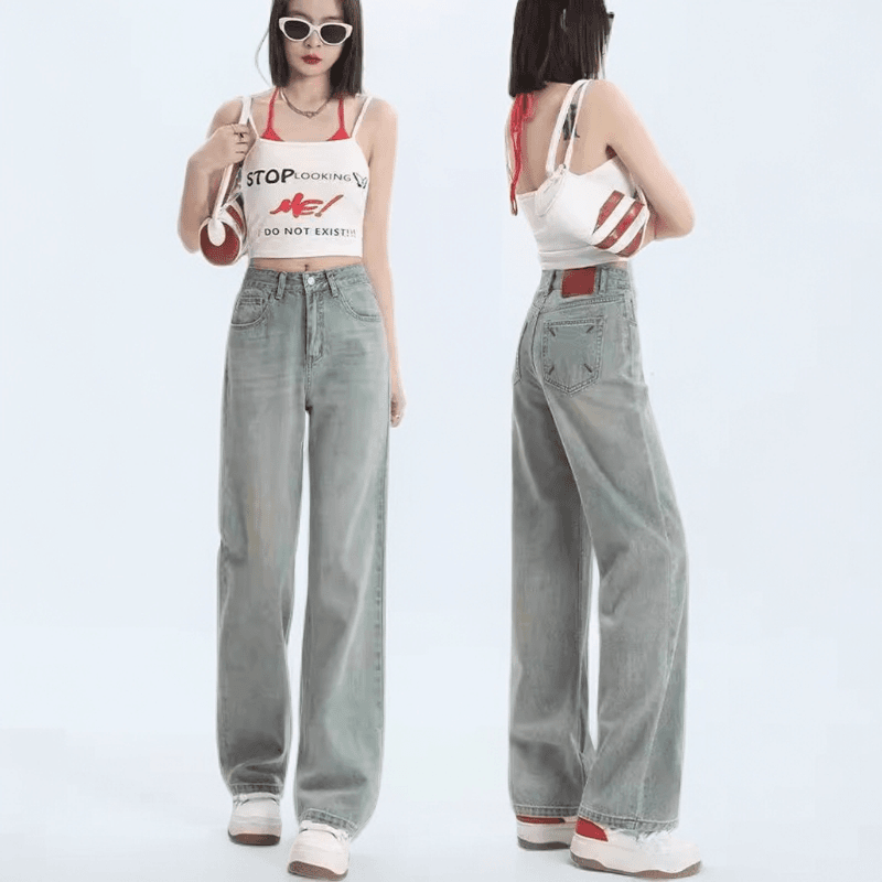 马吉拉2024新款女装夏季高腰垂感阔腿显瘦小个子直筒牛仔拖地裤