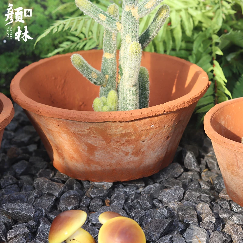 粗陶泥瓦盆质感大口多肉盆手工瓦盆室外阳台土陶盆简约透气花盆