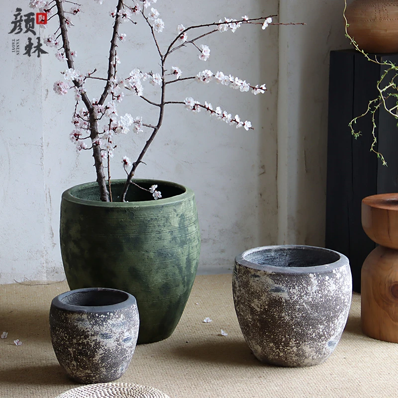 复古高款落地大口径花盆商场酒店百合竹龙血树天堂鸟大型绿植盆