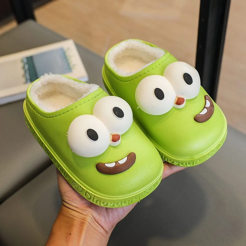 卡通可爱大眼睛儿童防水棉拖鞋冬季加绒保暖小孩女童宝宝防滑棉鞋