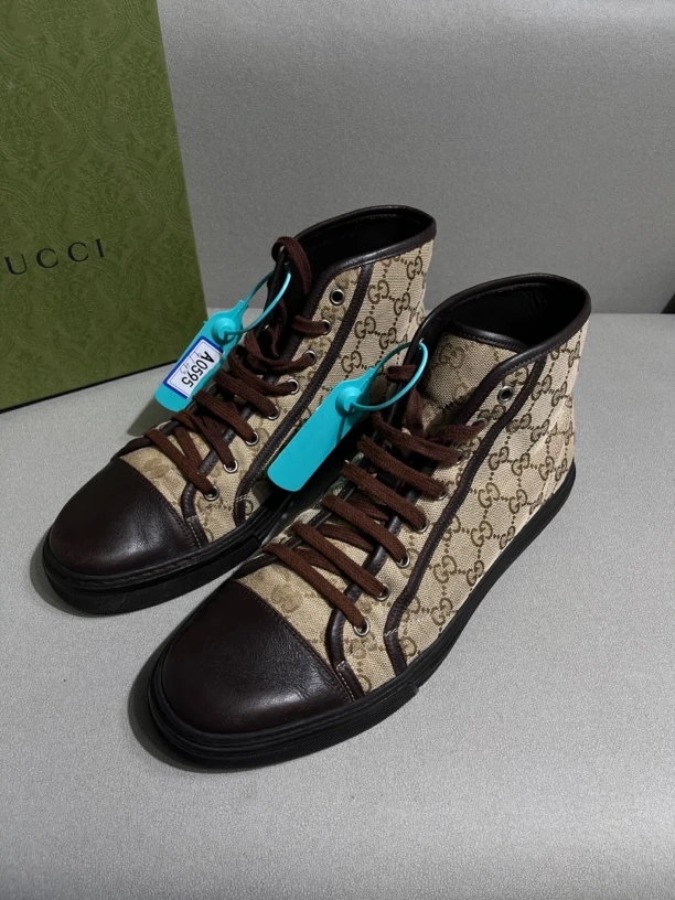 99新 GUCCI/古驰 棕色老花高帮板鞋舒适休闲潮流时尚 43码
