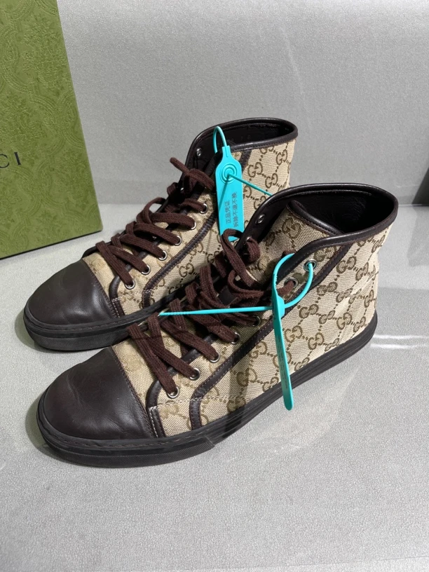 99新 GUCCI/古驰 Gucci/古驰 棕色老花高帮板鞋休闲鞋男鞋 41码