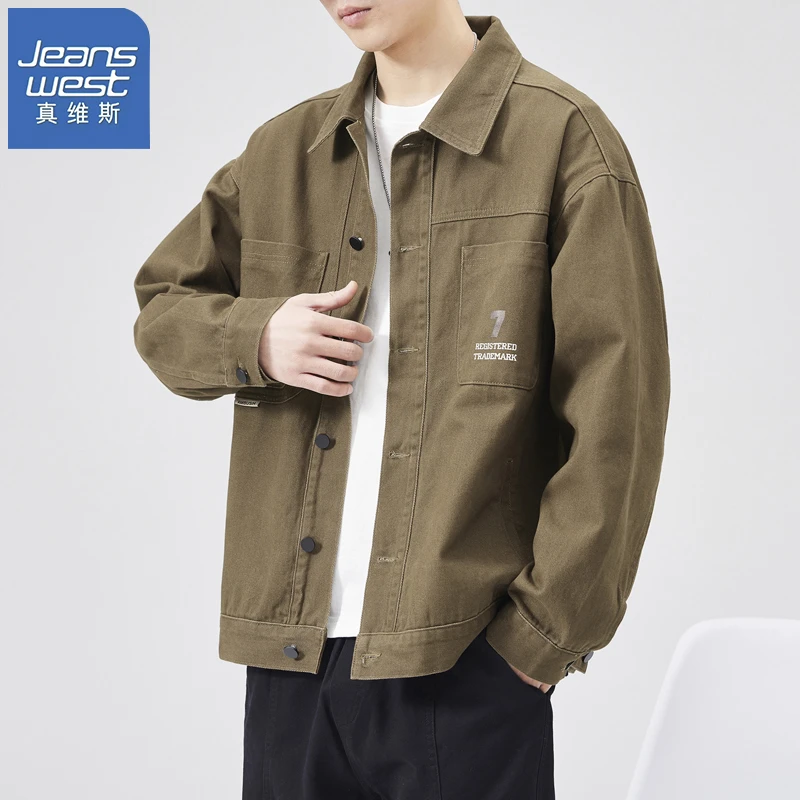 Jeanswest/真维斯男士秋季外套韩版工装休闲百搭复古宽松牛仔夹克