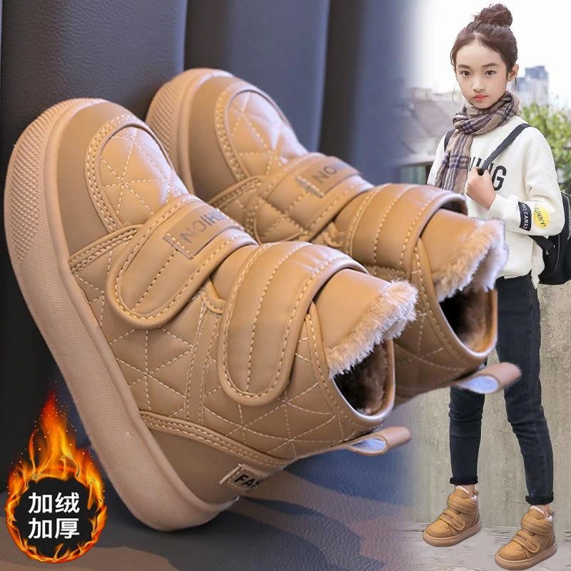 李宁贵人女童皮毛一体2023新款冬季加绒加厚儿童高筒中大童骑行鞋