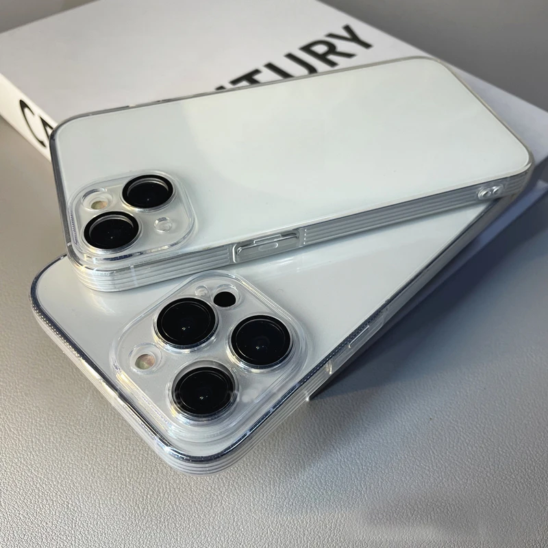 自带镜头膜苹果14promax手机壳简约透明iPhone15/12/11全包软壳13