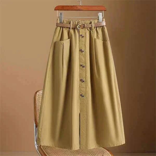 【巴韩】玲姐家6812时尚百搭休闲显瘦简约韩版显瘦中长大摆工装裙