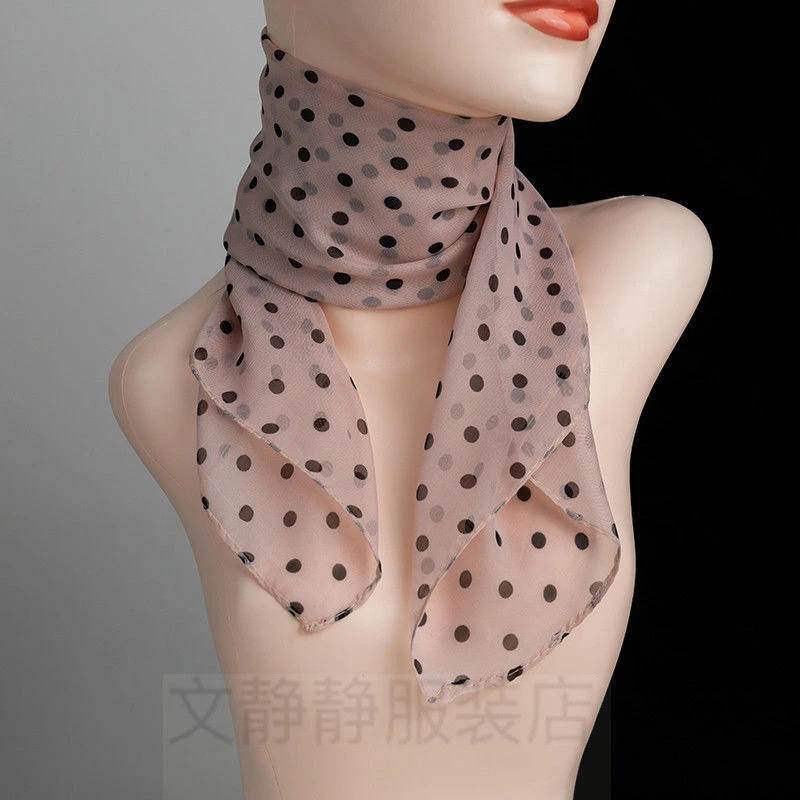 春夏百搭波点小方巾围巾新款防晒纱巾复古时尚印花丝巾女护颈方形