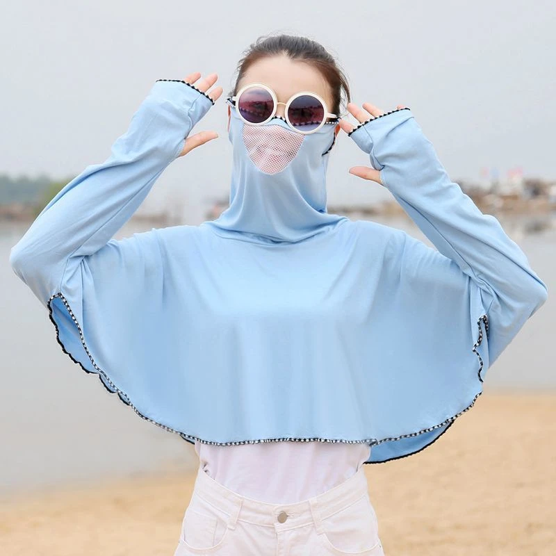 冰丝开车防晒衣骑车防晒披肩女夏季百塔两用护颈面罩防紫外线长袖
