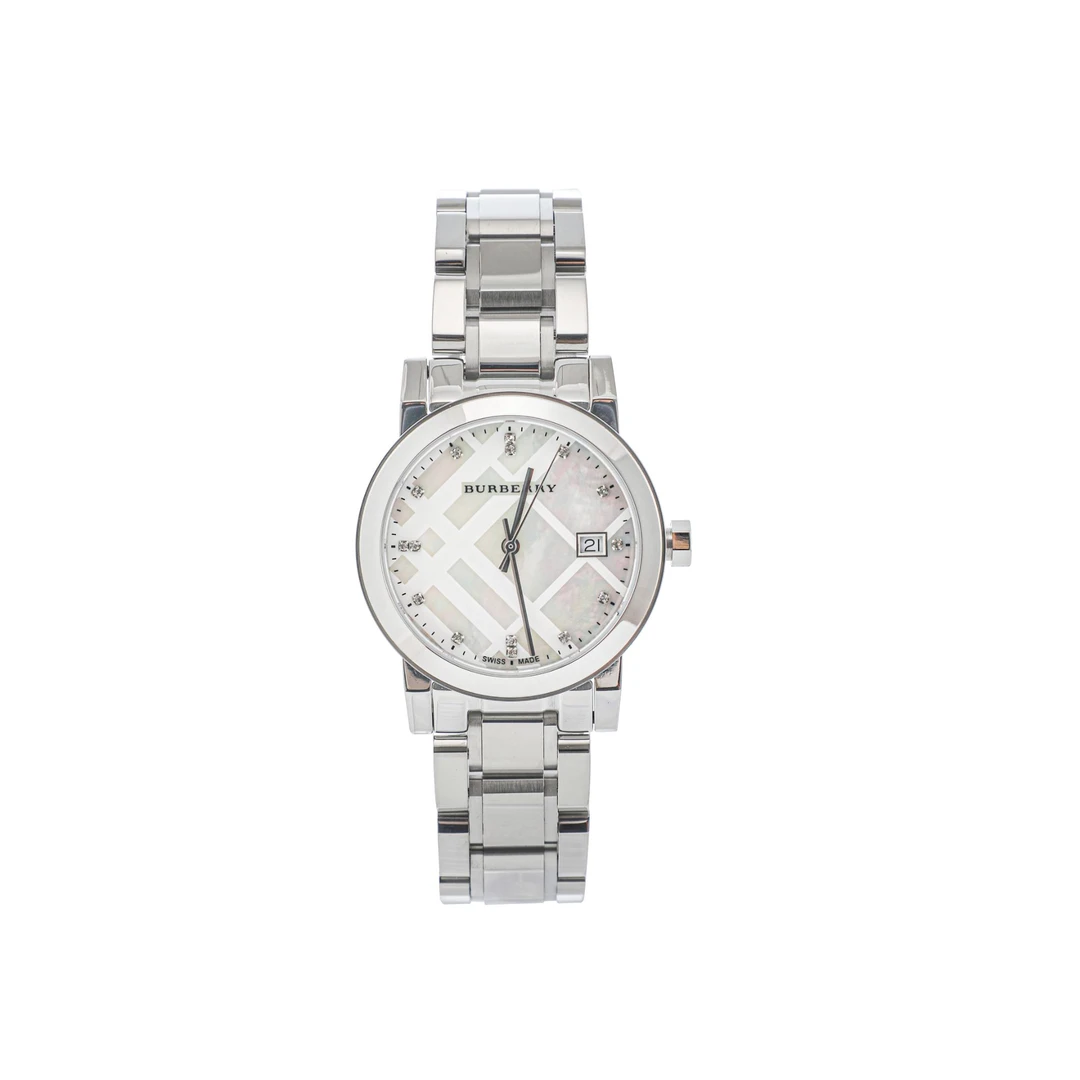 【娜姐直邮】Burberry博柏利银色镶钻石英女士腕表34MM表盘BU9125