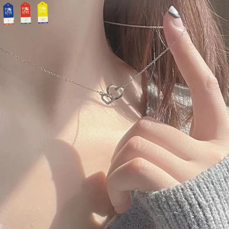 温柒 钛钢项链 冬日时髦好物双爱心项链女款小众ins爱心ins锁骨链