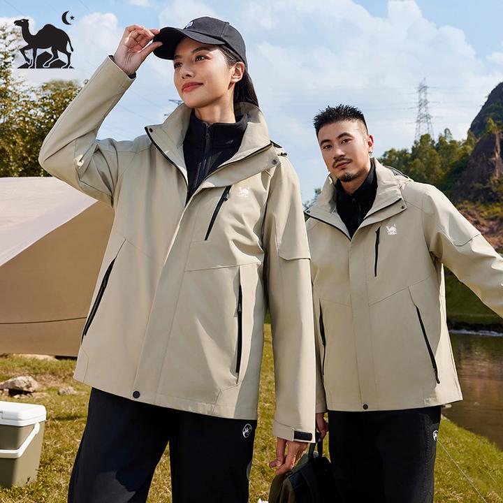 东方骆驼正品三合一男女可拆卸加绒两件套冲锋登山服户外防风防水